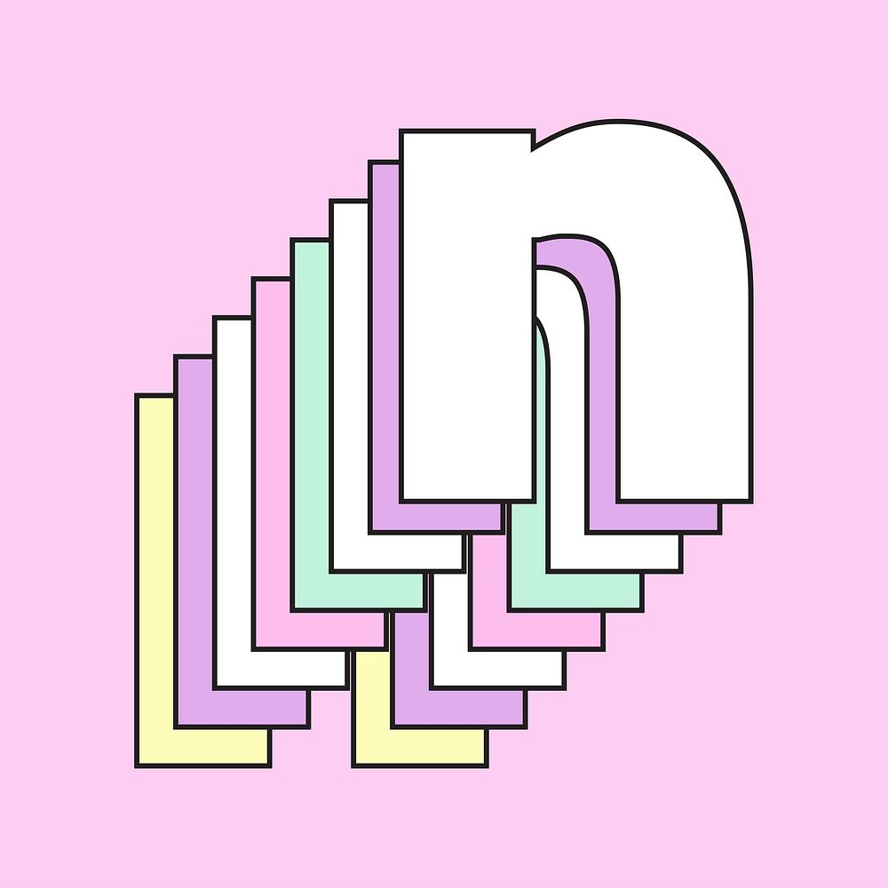 Retro 3d letter n vector pastel typography
