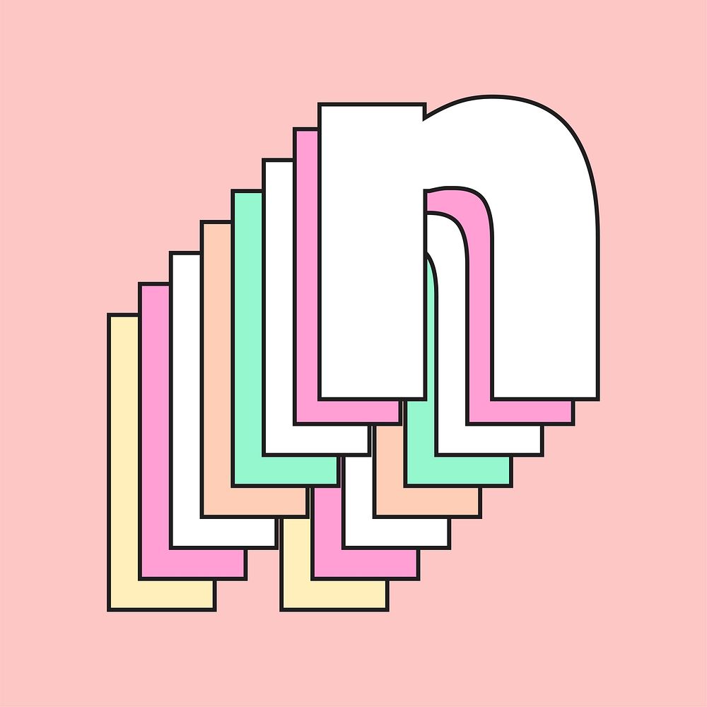 Retro 3d letter n vector pastel typography