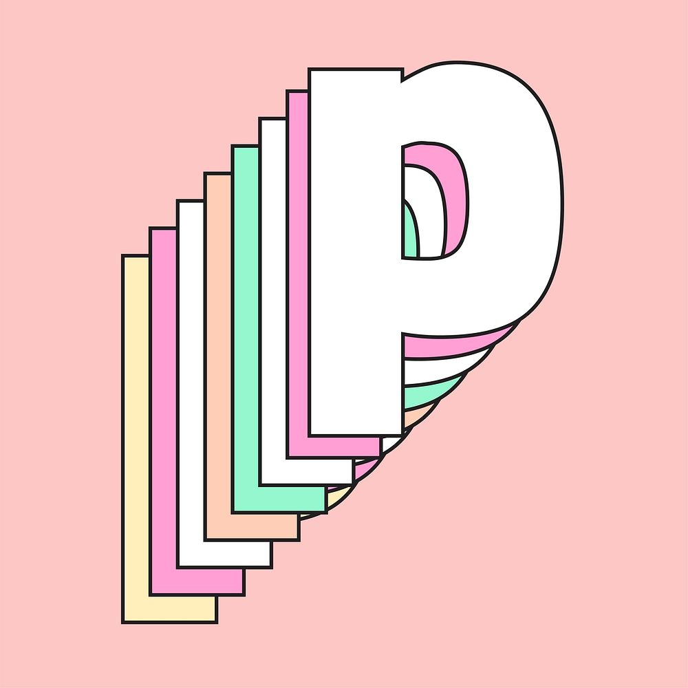 Retro 3d letter p vector pastel typography
