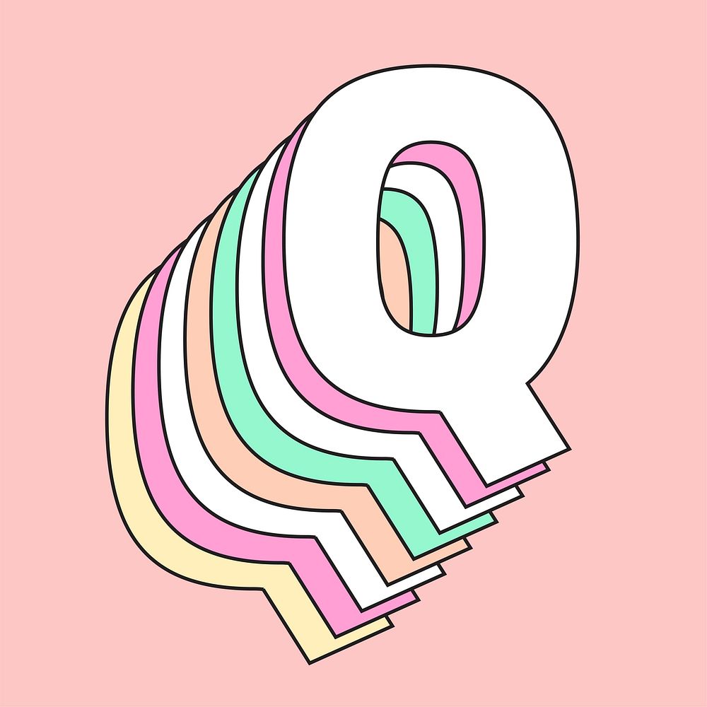 Retro 3d letter q vector pastel typography