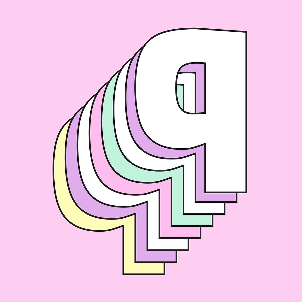 Retro 3d letter q vector pastel typography