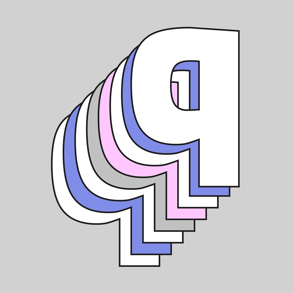 Layered pastel letter q vector typography