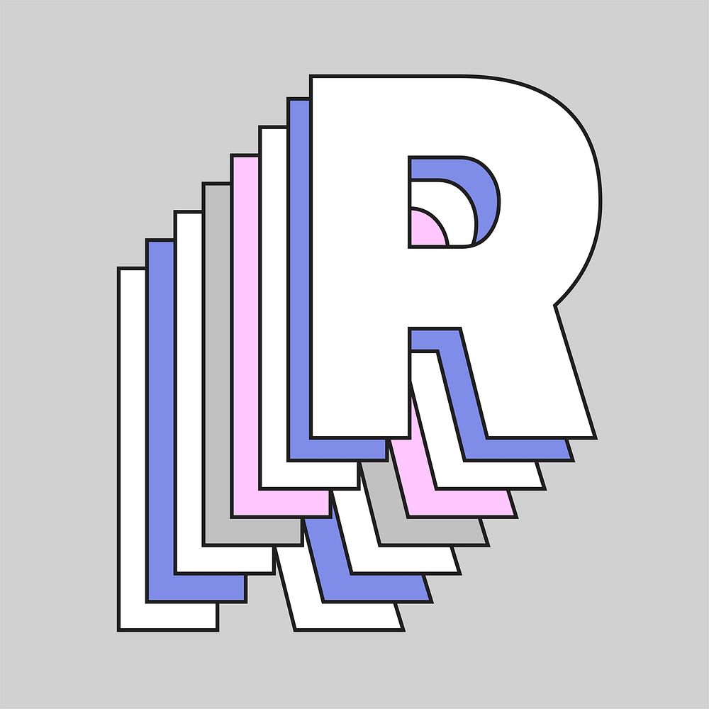 Retro 3d letter r vector pastel typography