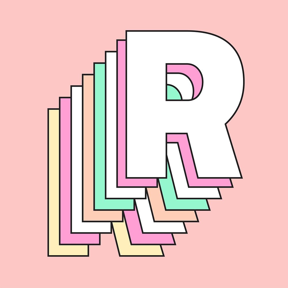 Layered pastel letter r vector typography