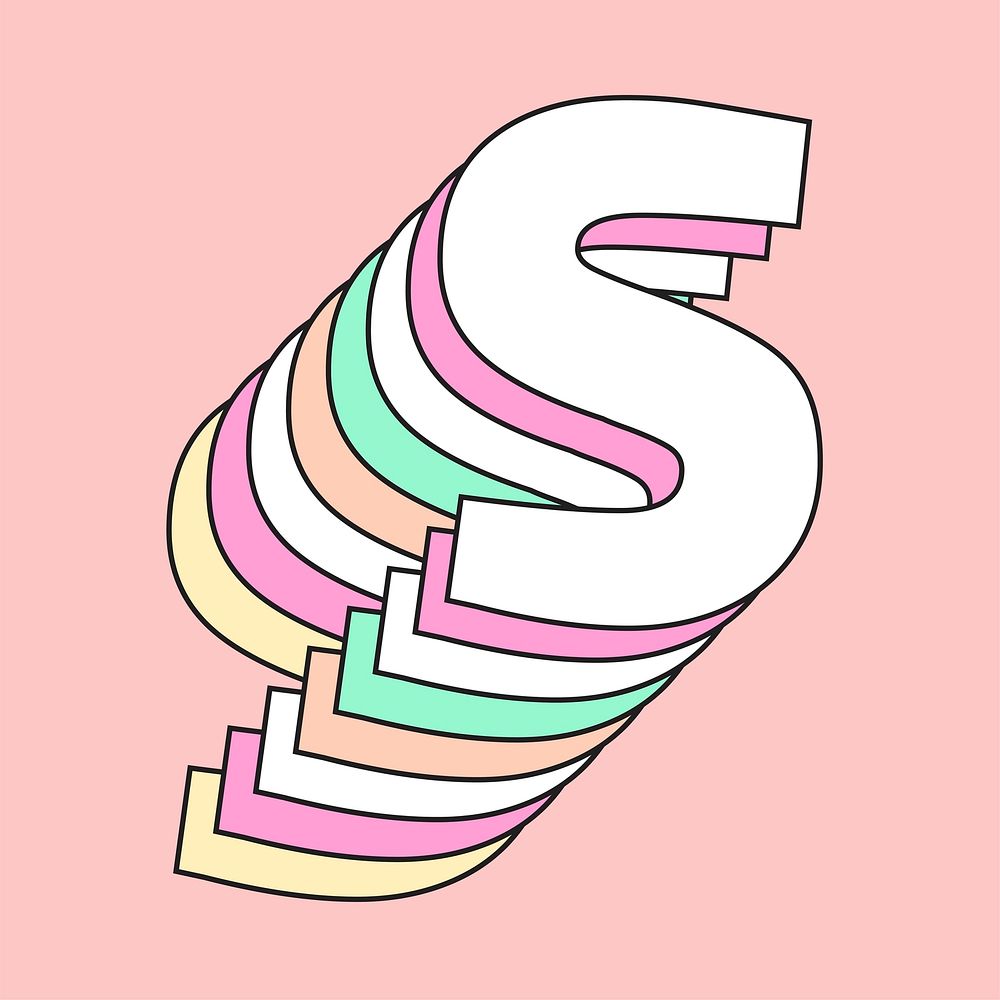 Retro 3d letter s vector pastel typography