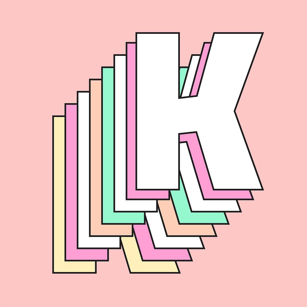 Retro 3d letter k vector pastel typography