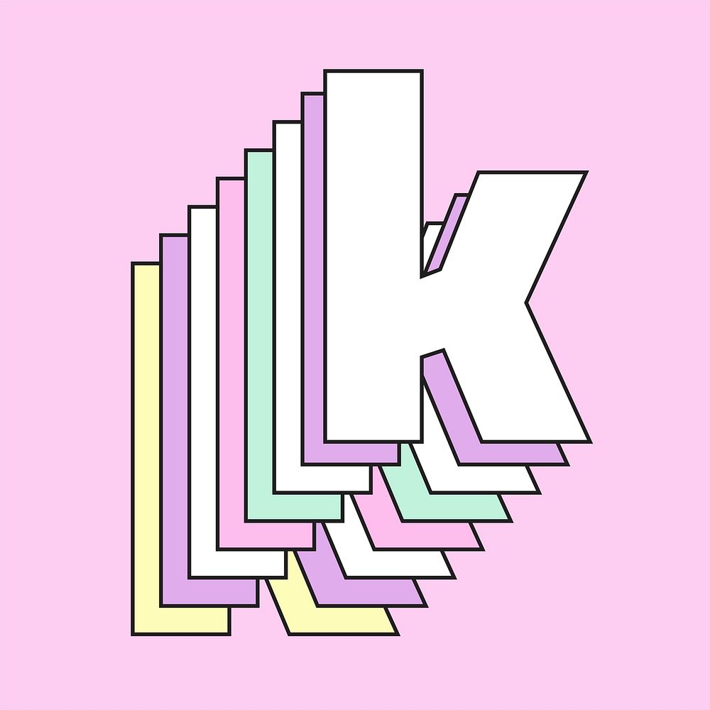 Retro 3d letter k vector pastel typography