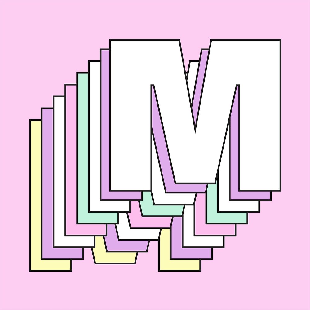 Layered pastel capital m vector typography