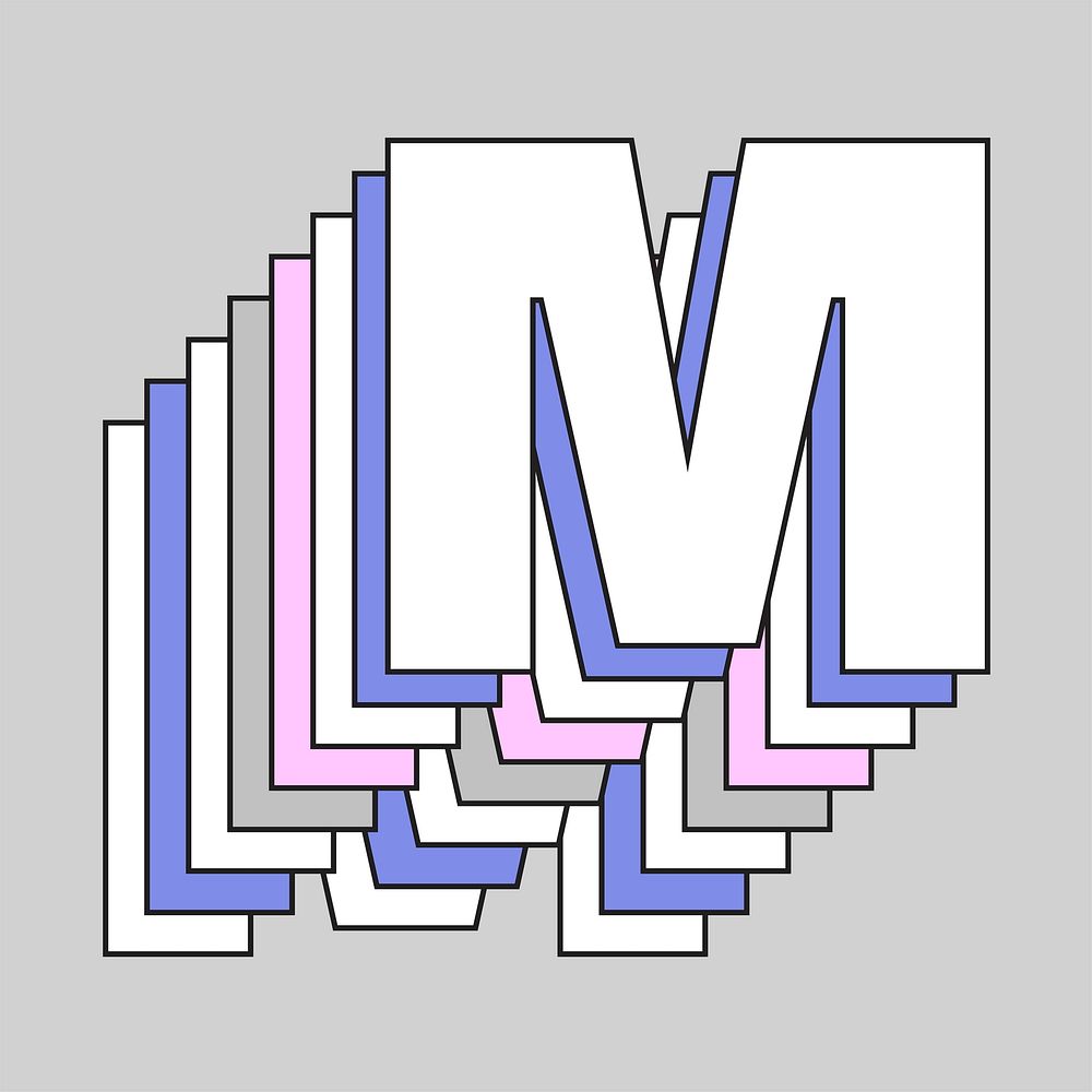 Retro 3d letter m vector pastel typography
