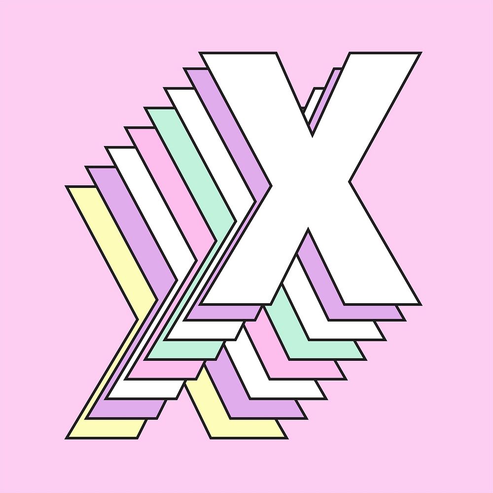 Retro 3d letter x vector pastel typography