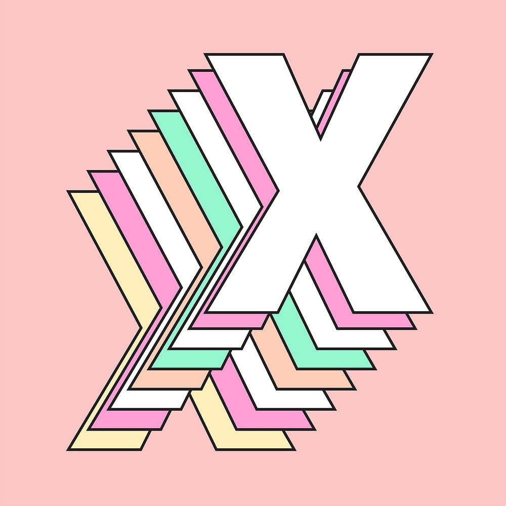 Layered pastel letter x vector typography
