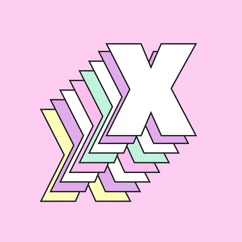 Retro 3d letter x vector pastel typography