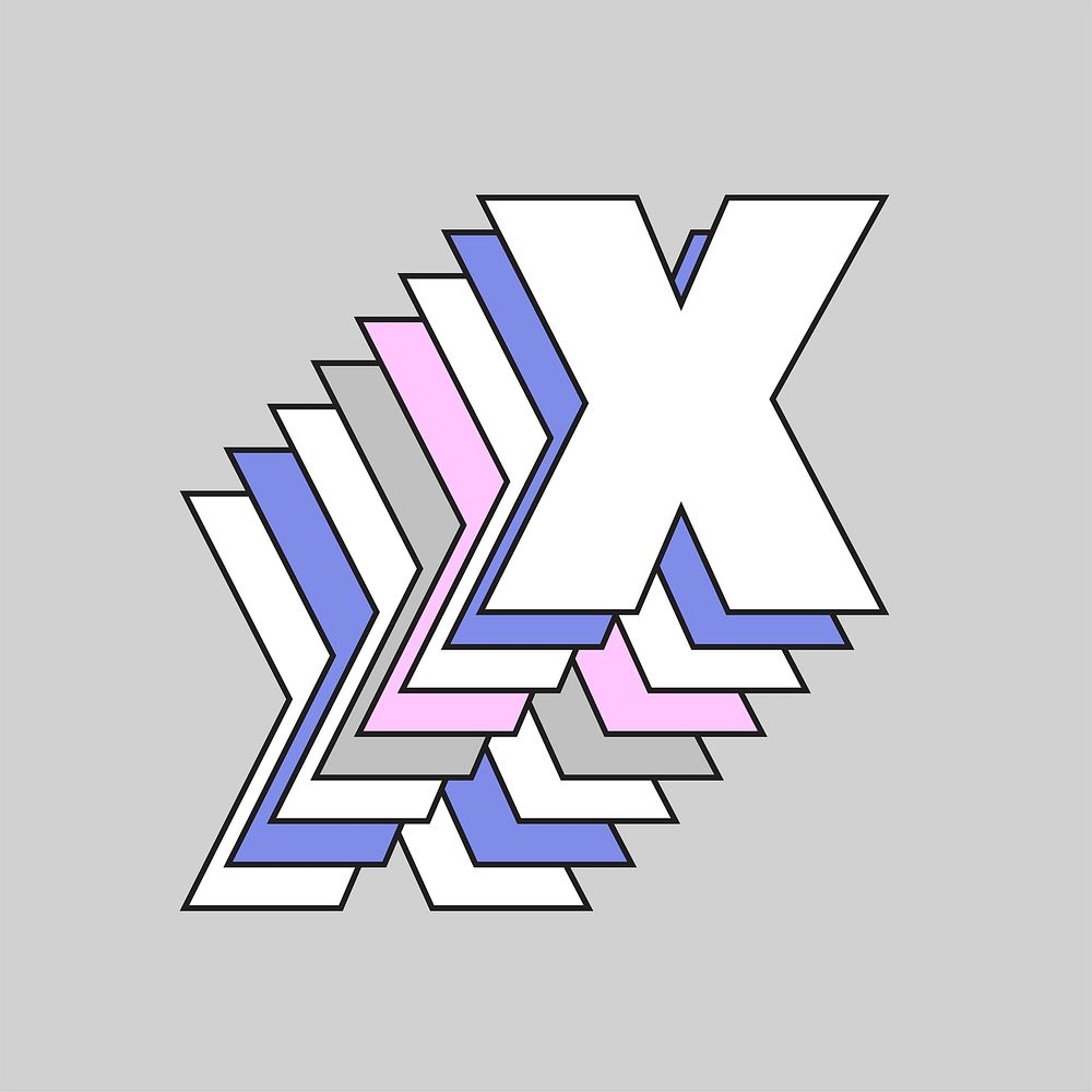 Retro 3d letter x vector pastel typography