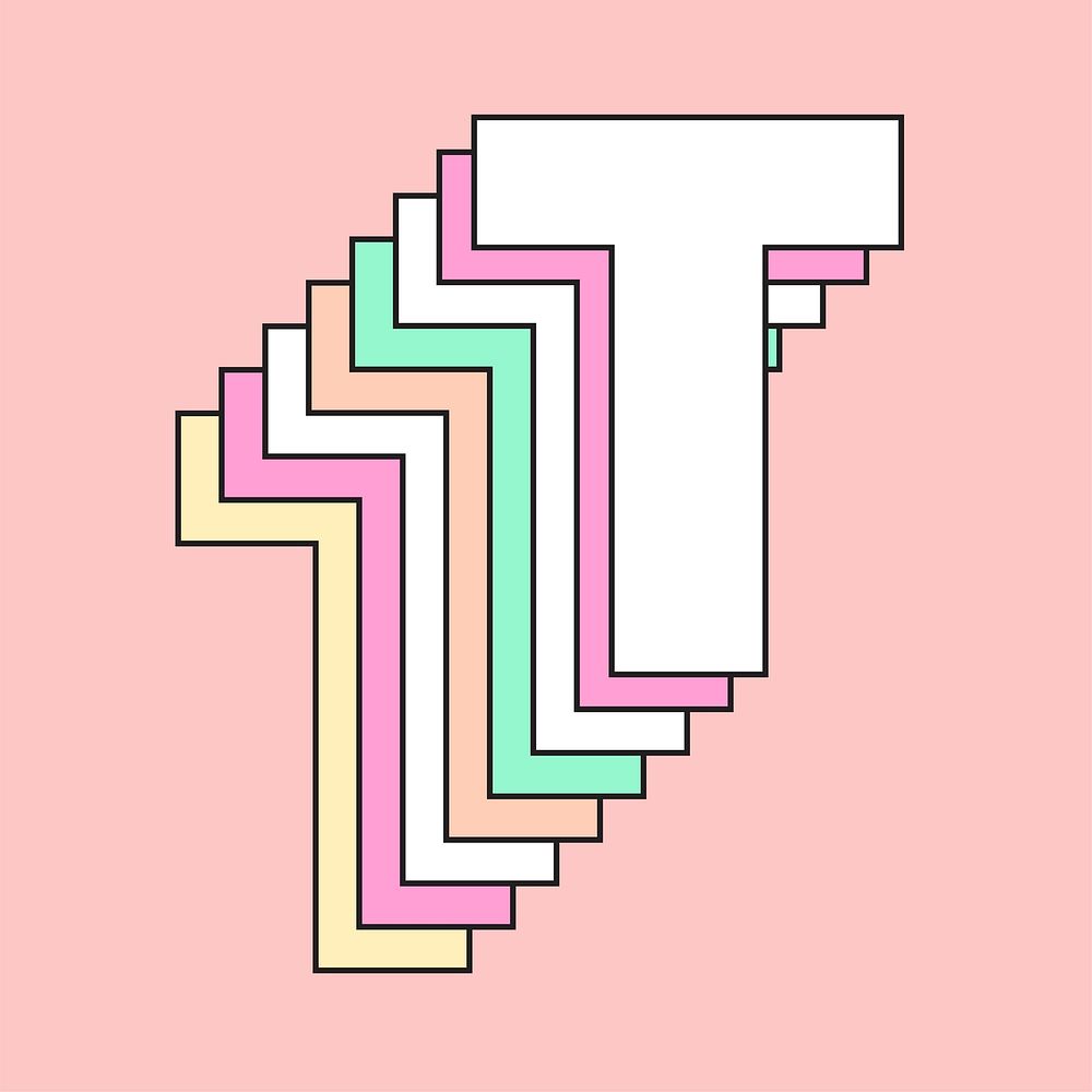 Layered pastel letter t vector typography