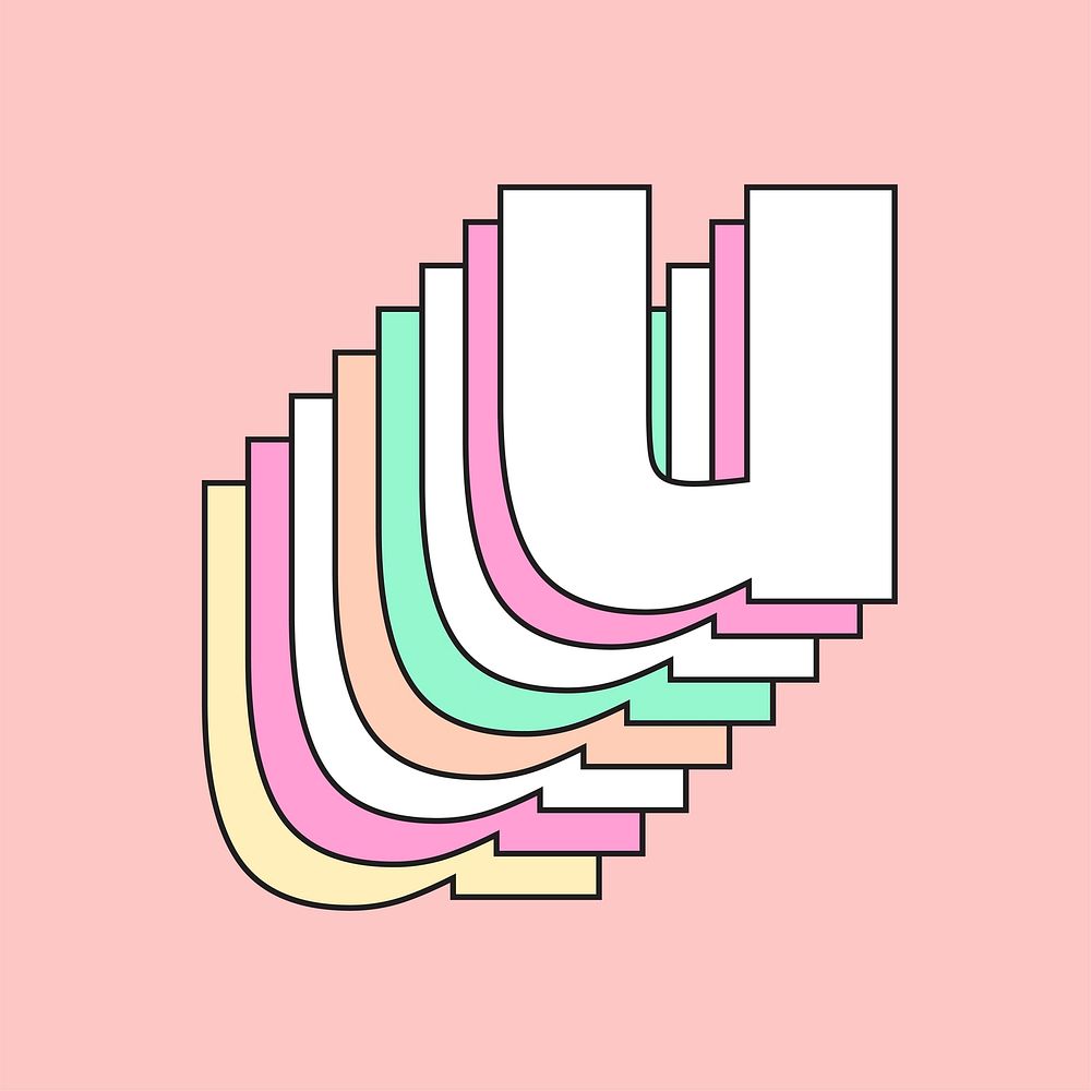 Retro 3d letter u vector pastel typography