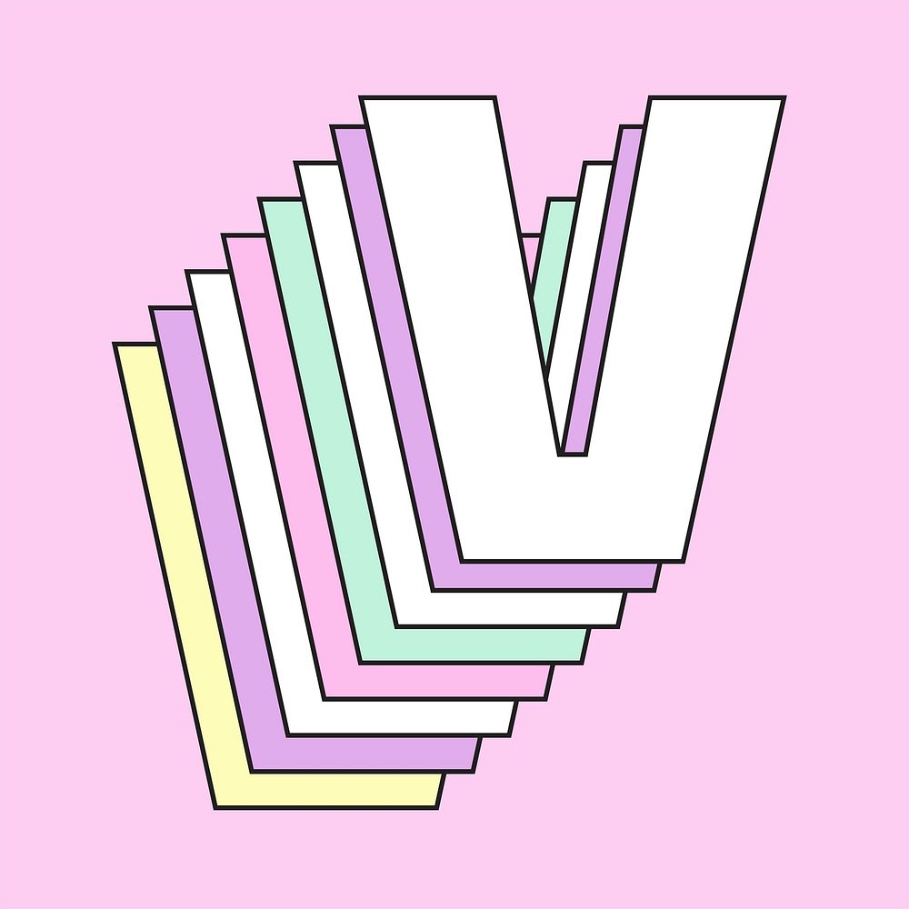 Retro 3d letter v vector pastel typography