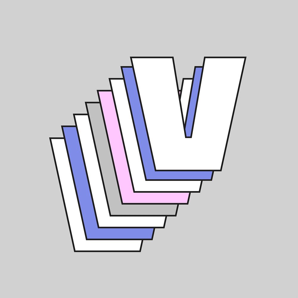 Retro 3d letter v vector pastel typography