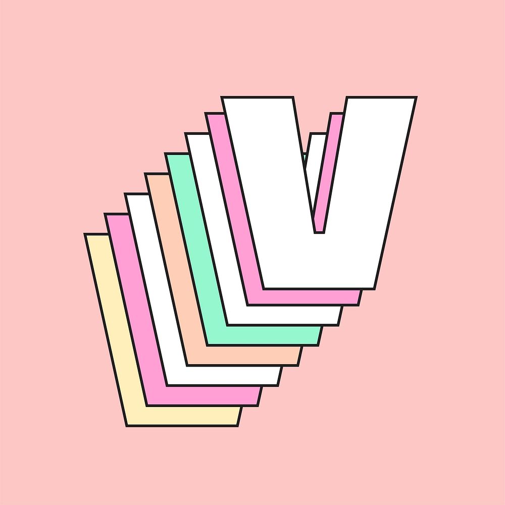 Retro 3d letter v vector pastel typography