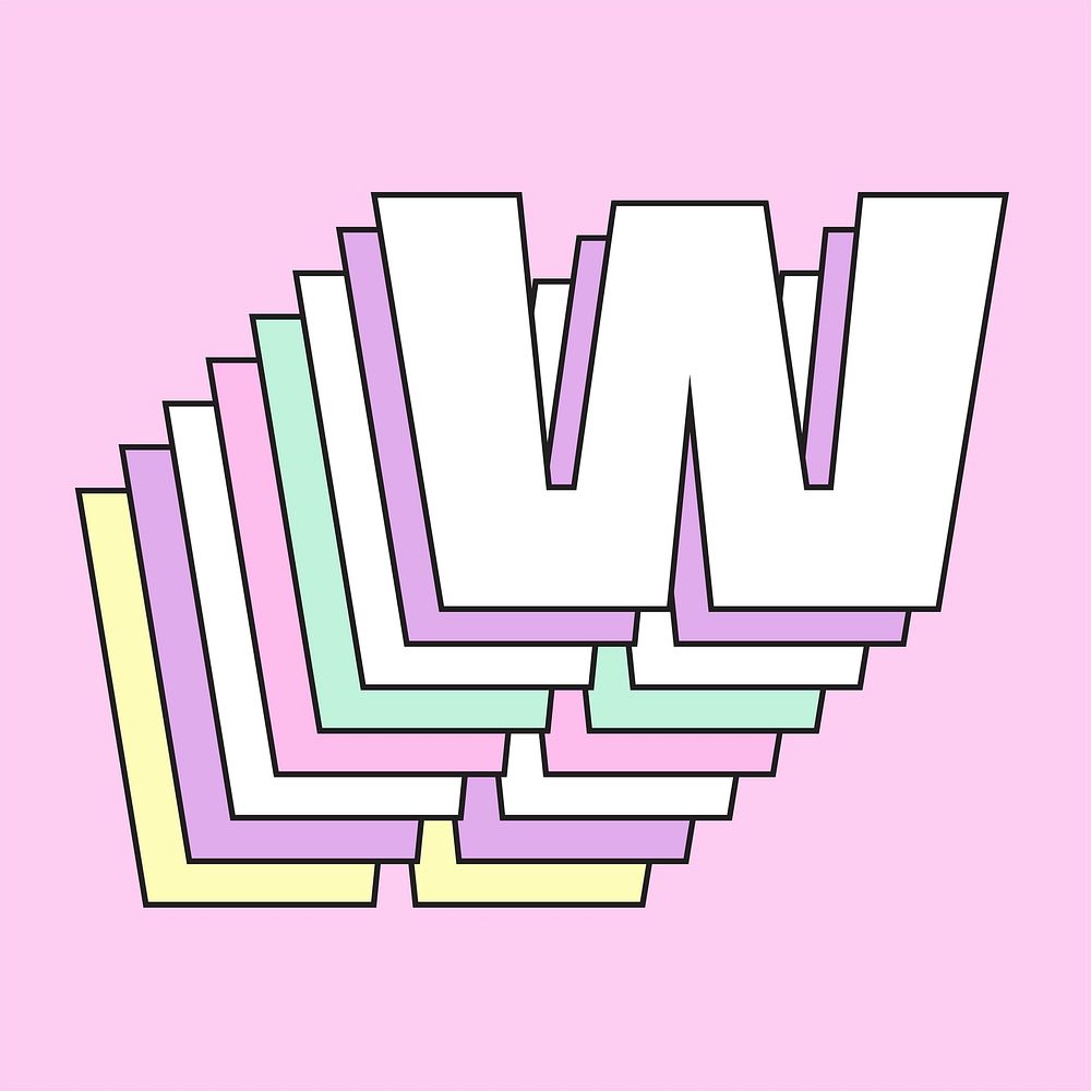 Retro 3d letter w vector pastel typography