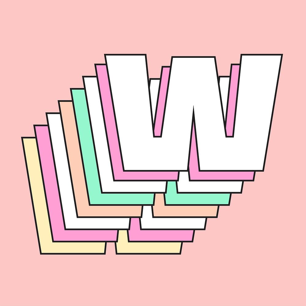 Retro 3d letter w vector pastel typography