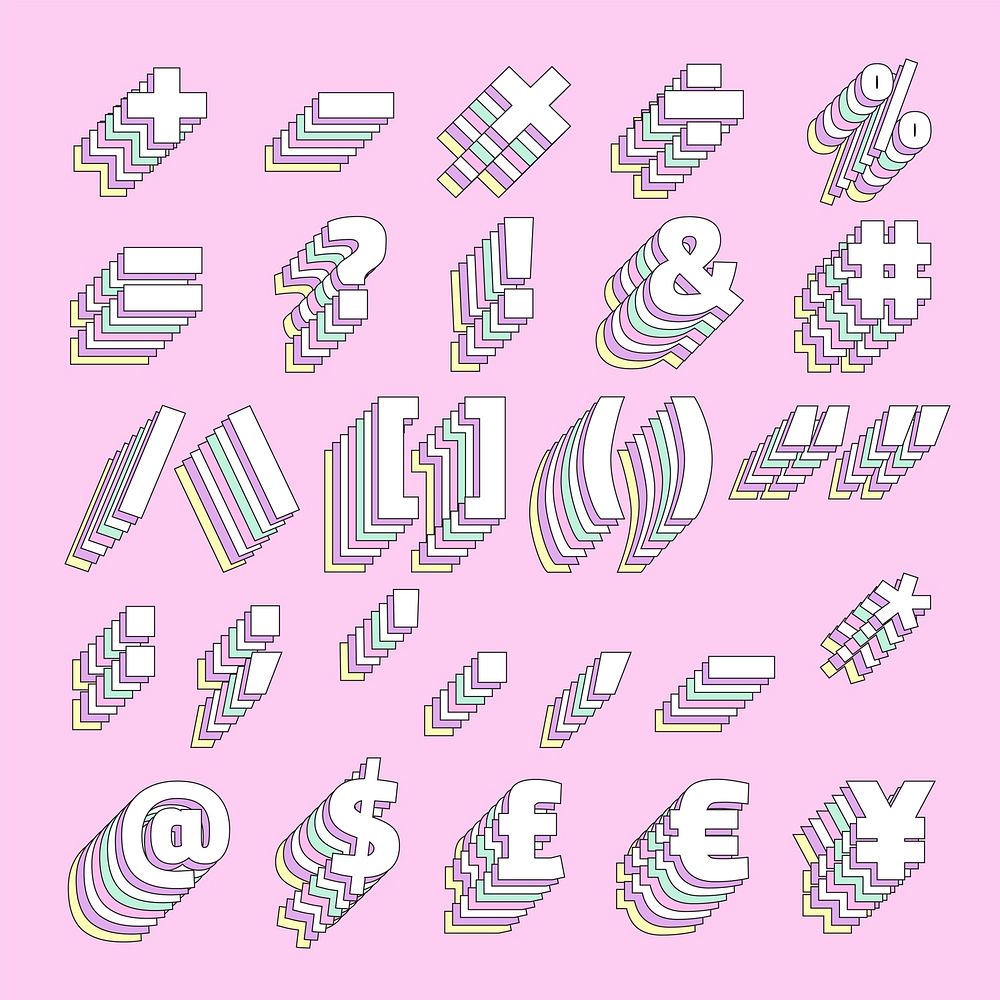 3d pastel symbol set vector retro typography