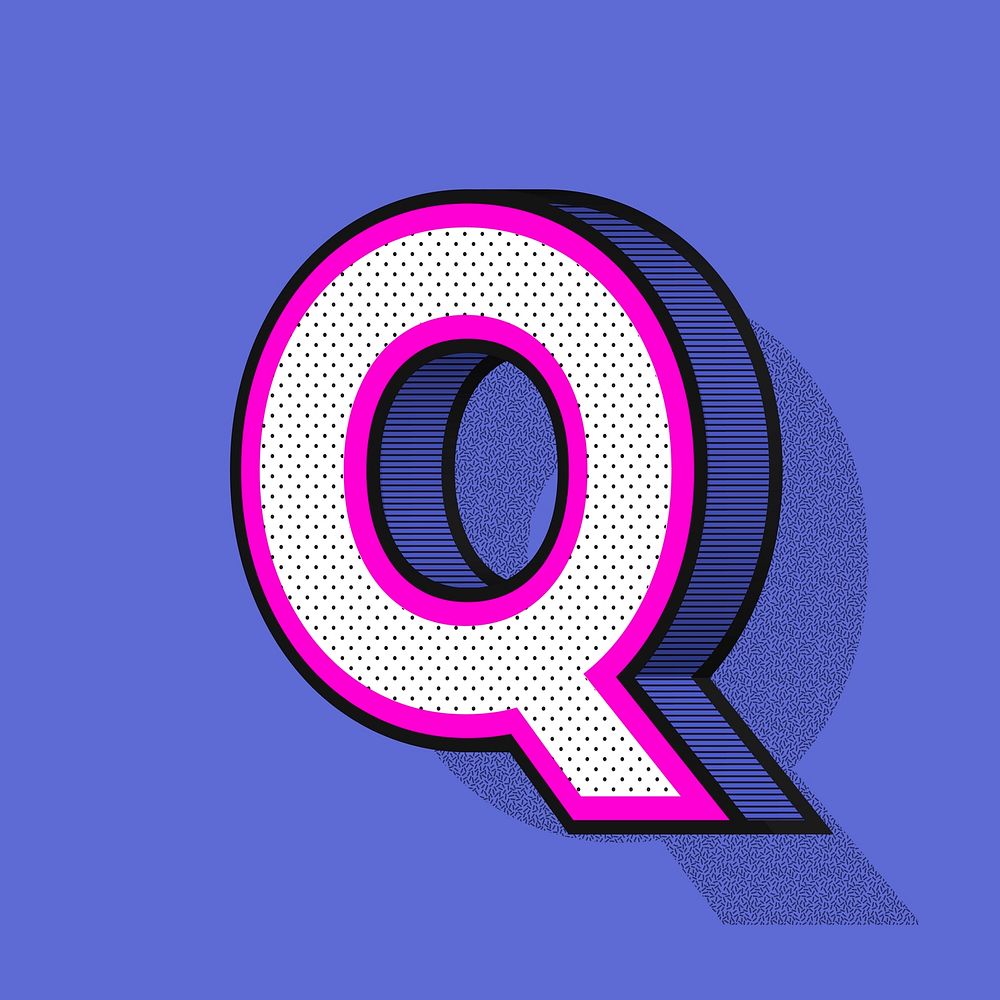 3D letter Q isometric vector halftone style typography