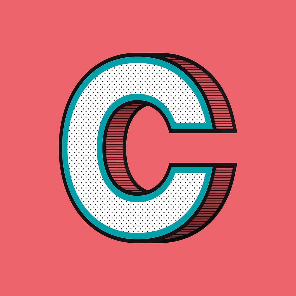 3D letter C isometric halftone style typography psd