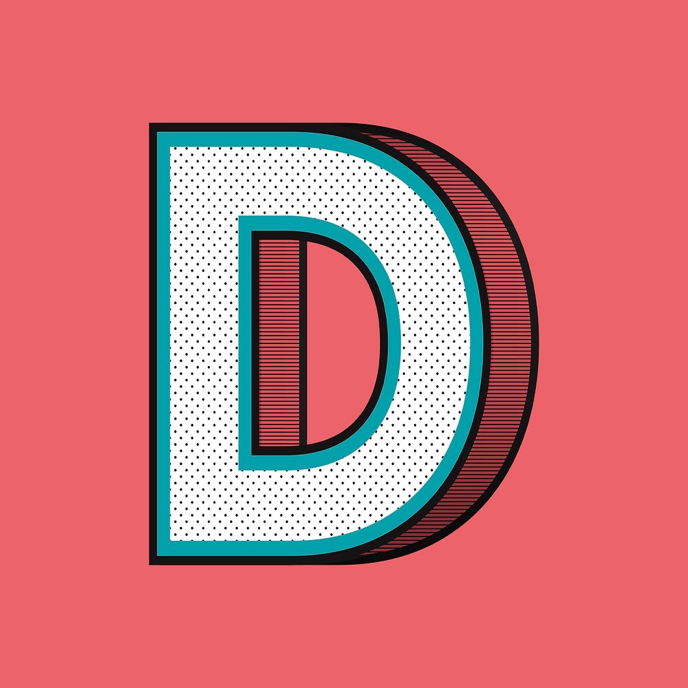 Alphabet D 3D halftone effect typography psd