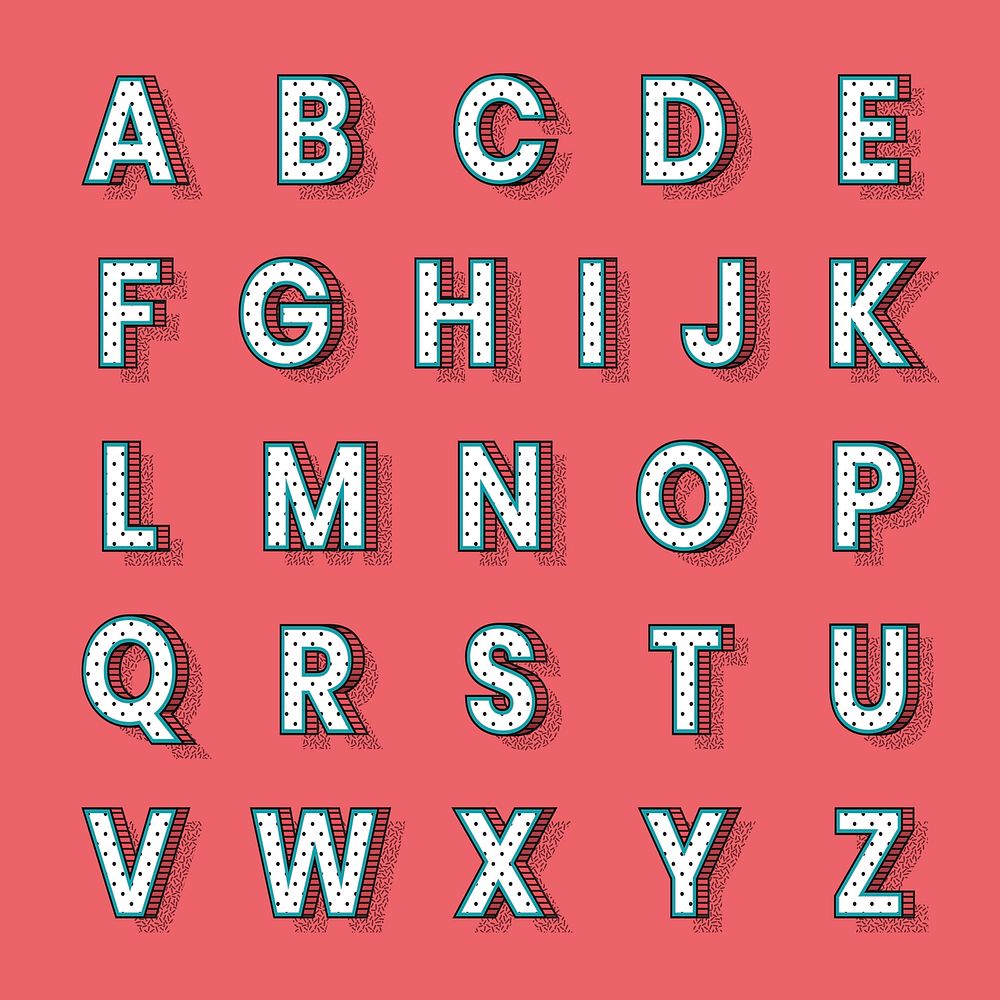 3D alphabet vector isometric halftone style typography