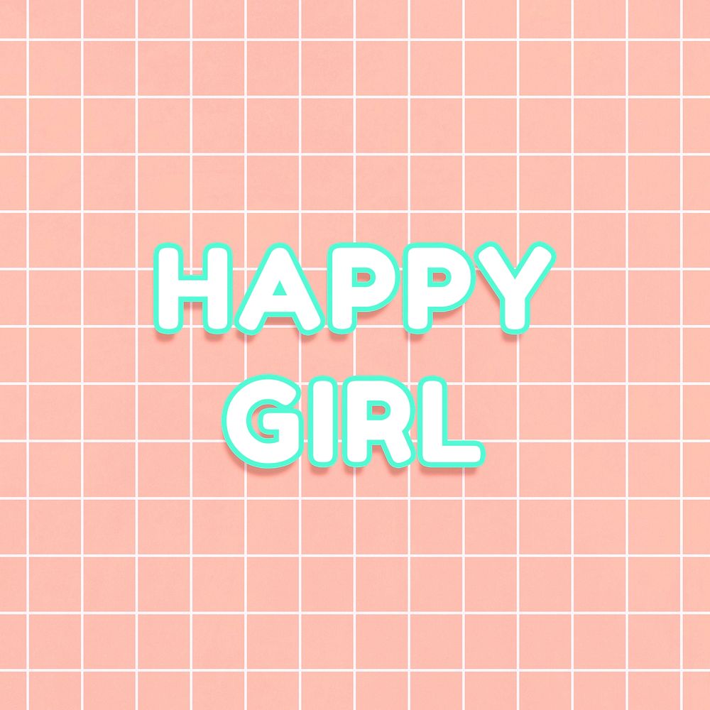 Happy girl word bold miami typography on grid background