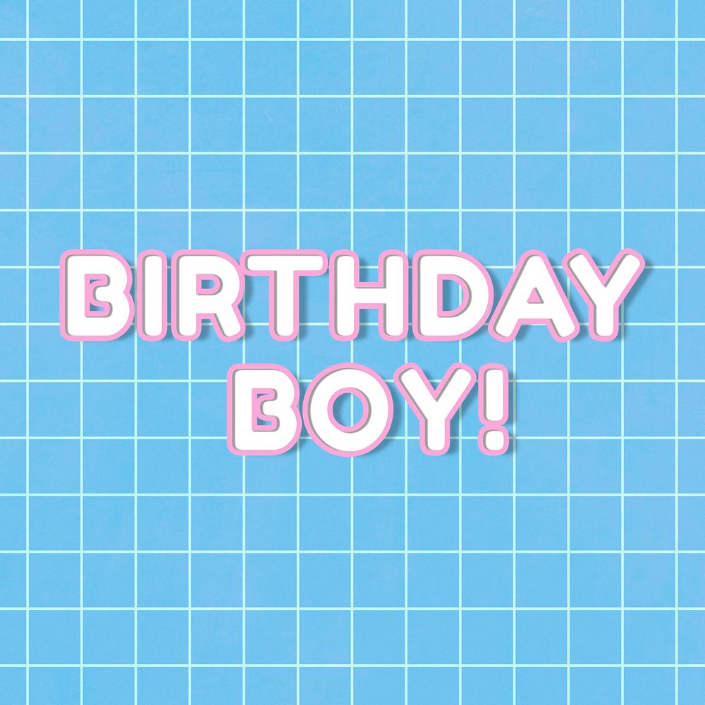 Miami 80&rsquo;s birthday boy! png word outline typography on grid background