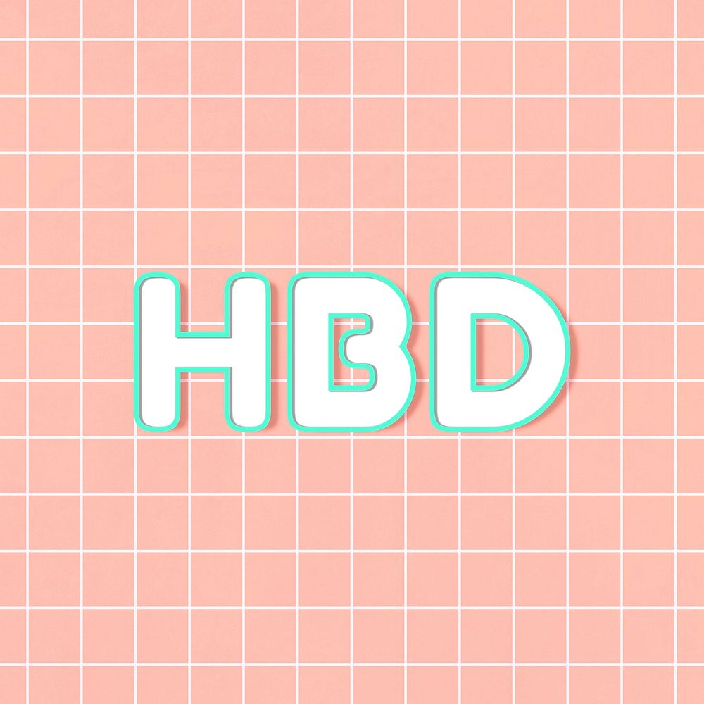 Neon bold 80&rsquo;s miami hbd word outline typography on grid background