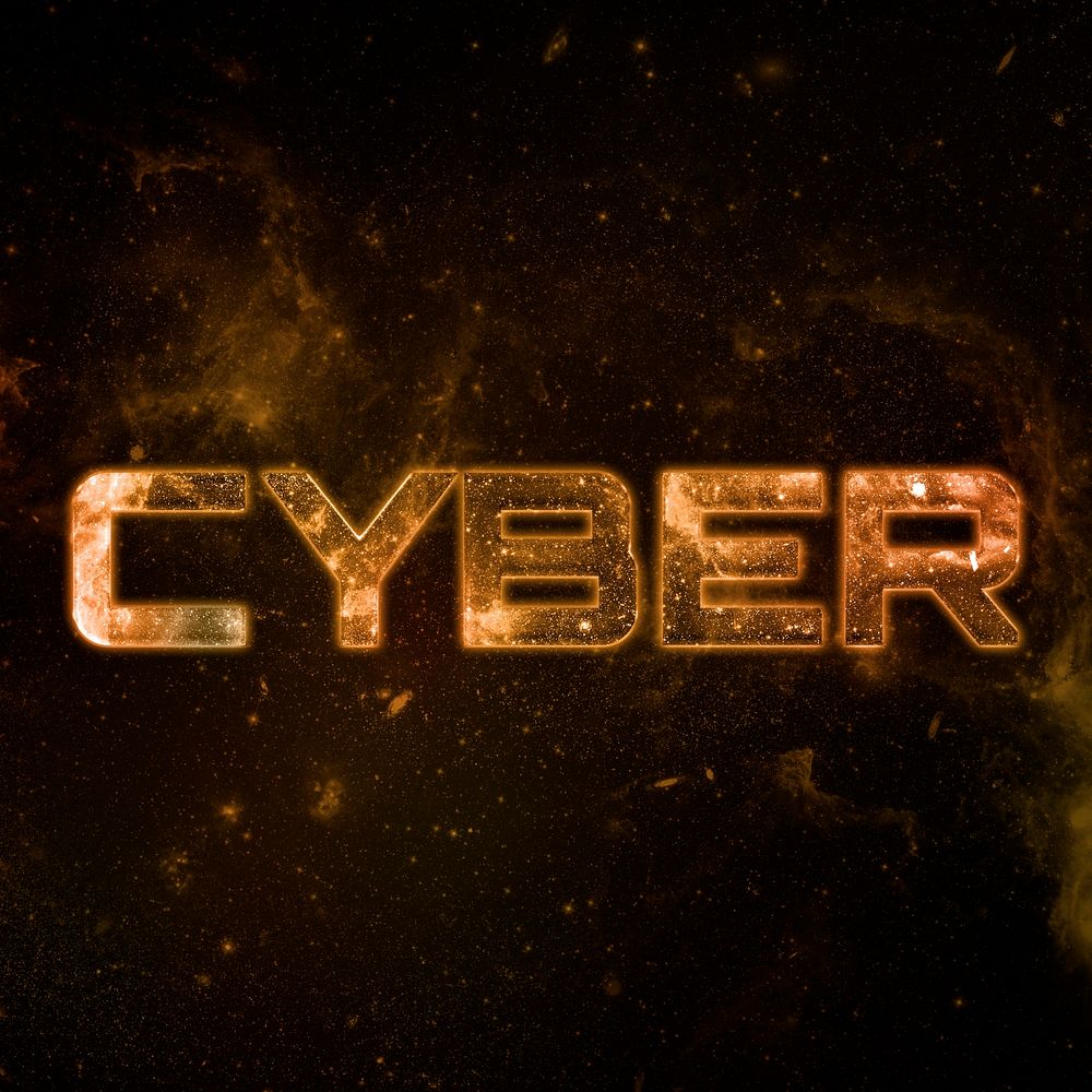 CYBER text typography brown word on black