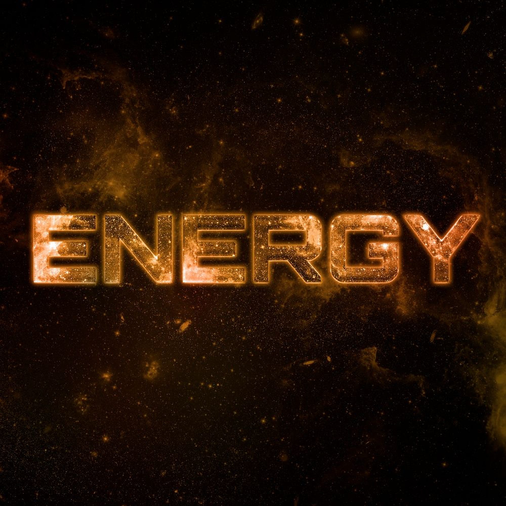 ENERGY text typography brown word on black