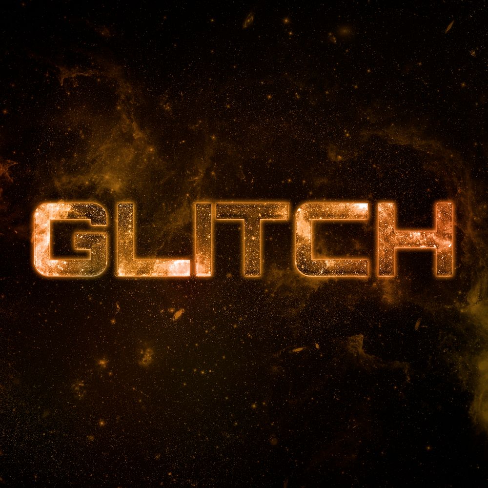 GLITCH text typography brown word on black