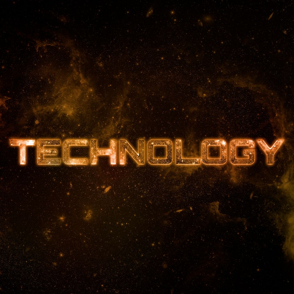 TECHNOLOGY text typography brown word on black