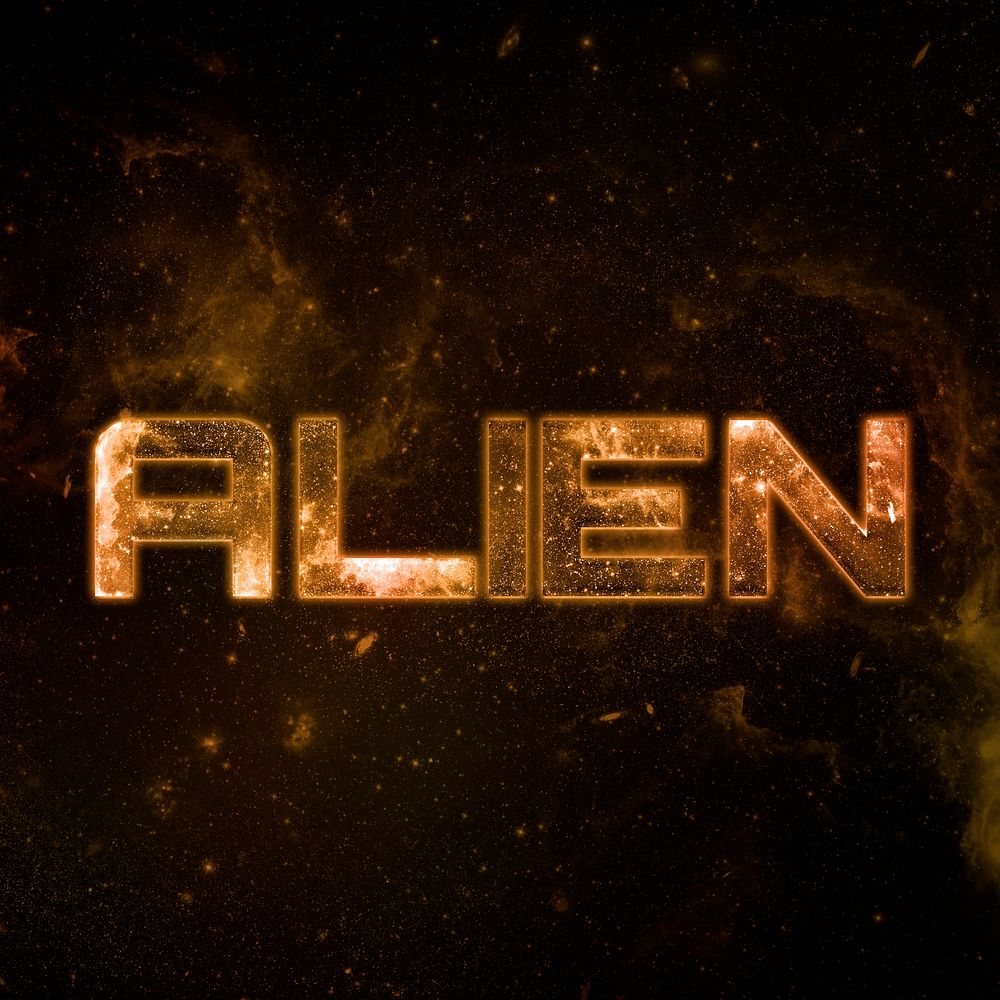 ALIEN text typography brown word on black
