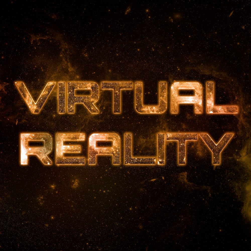 VIRTUAL REALITY text typography brown word on black