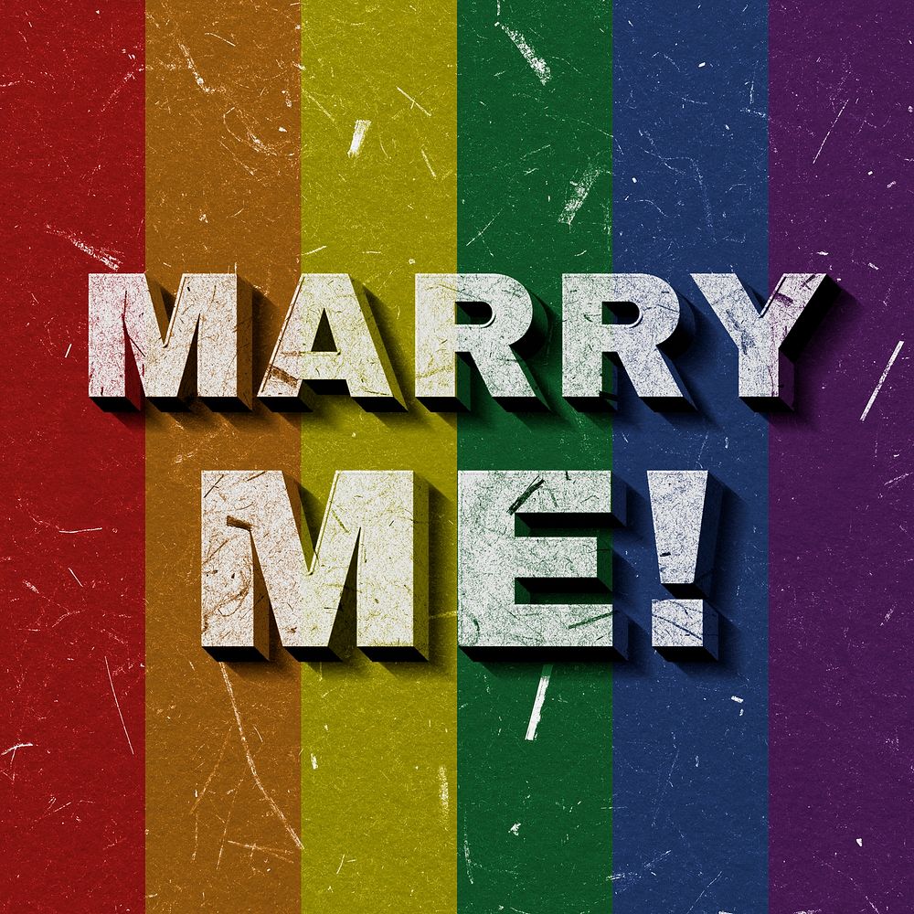 Vintage rainbow Marry Me! 3D paper font text