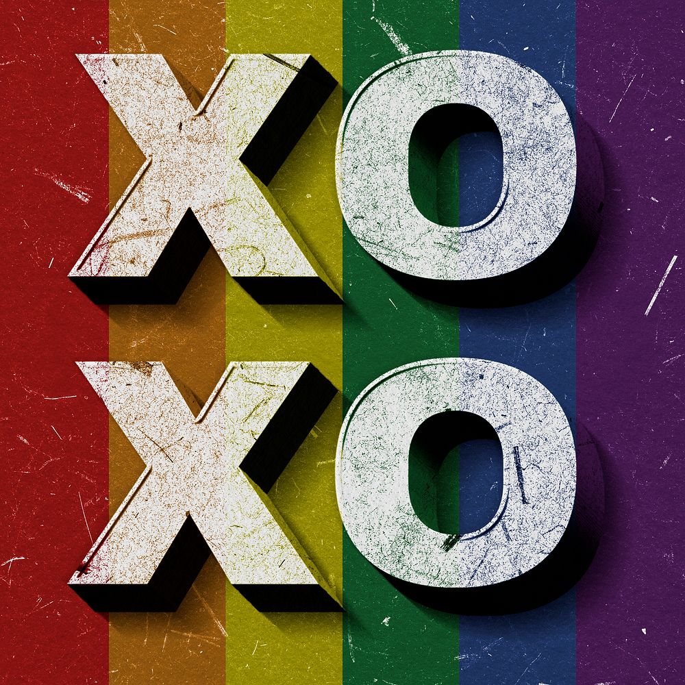 Xoxo rainbow pride flag 3D trendy word textured font typography