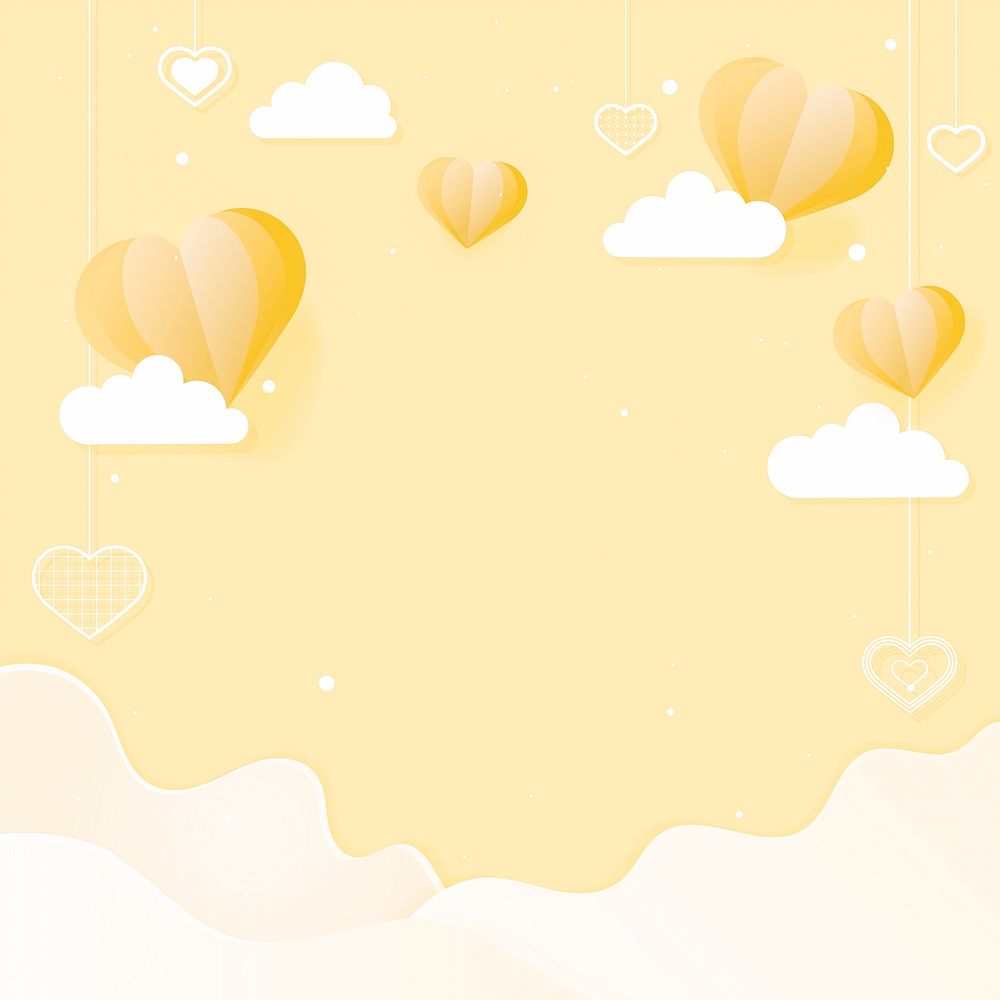Yellow background with dangling hearts 
