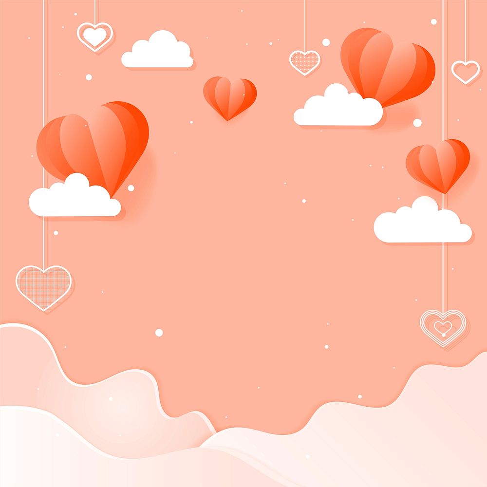 Hanging orange hearts background copy space