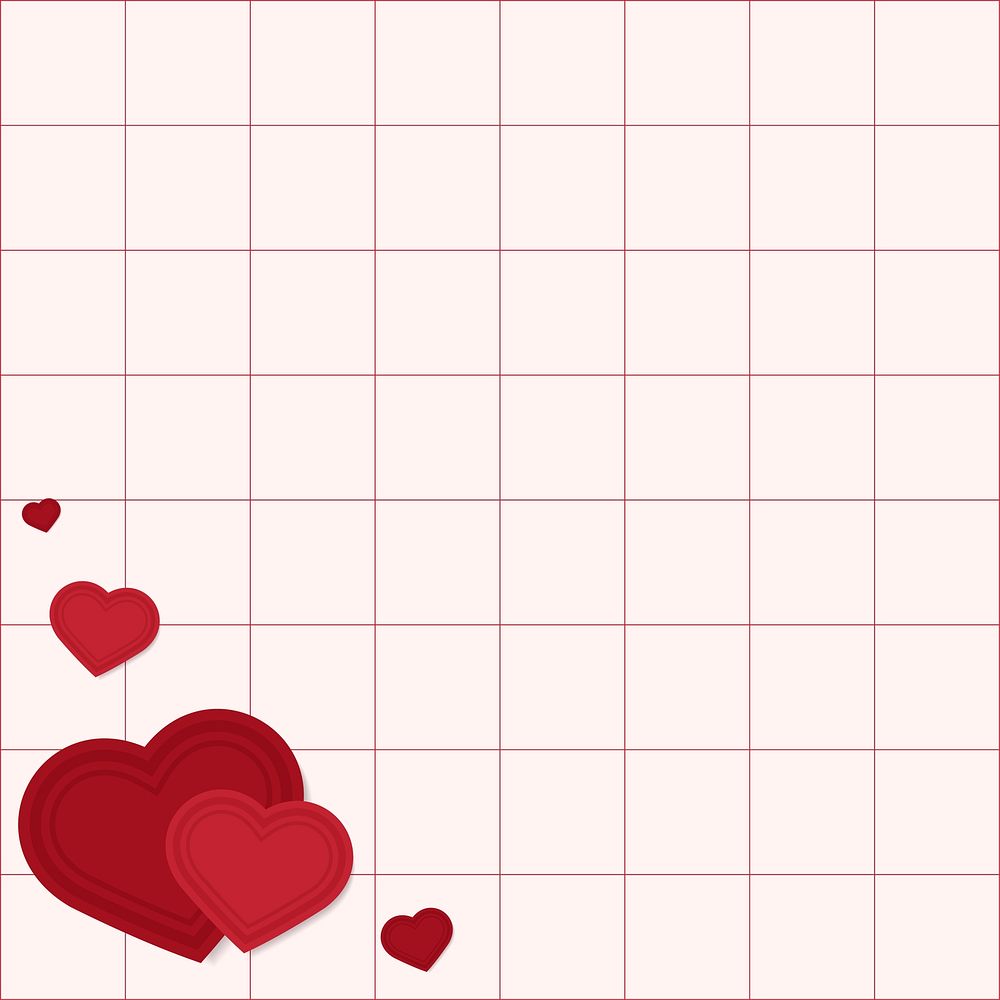 Vector heart corner border grid pattern red background