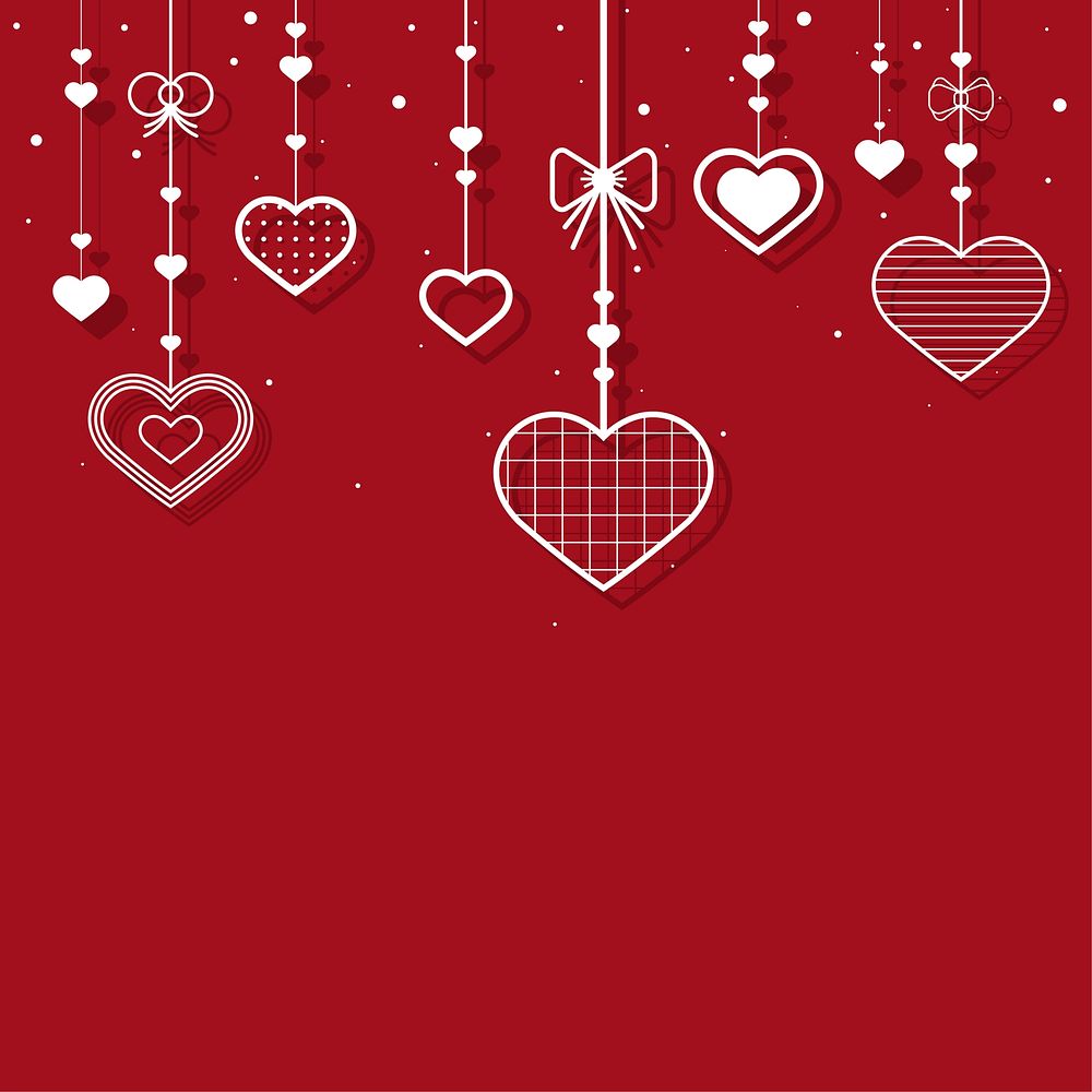 Hanging hearts red background vector