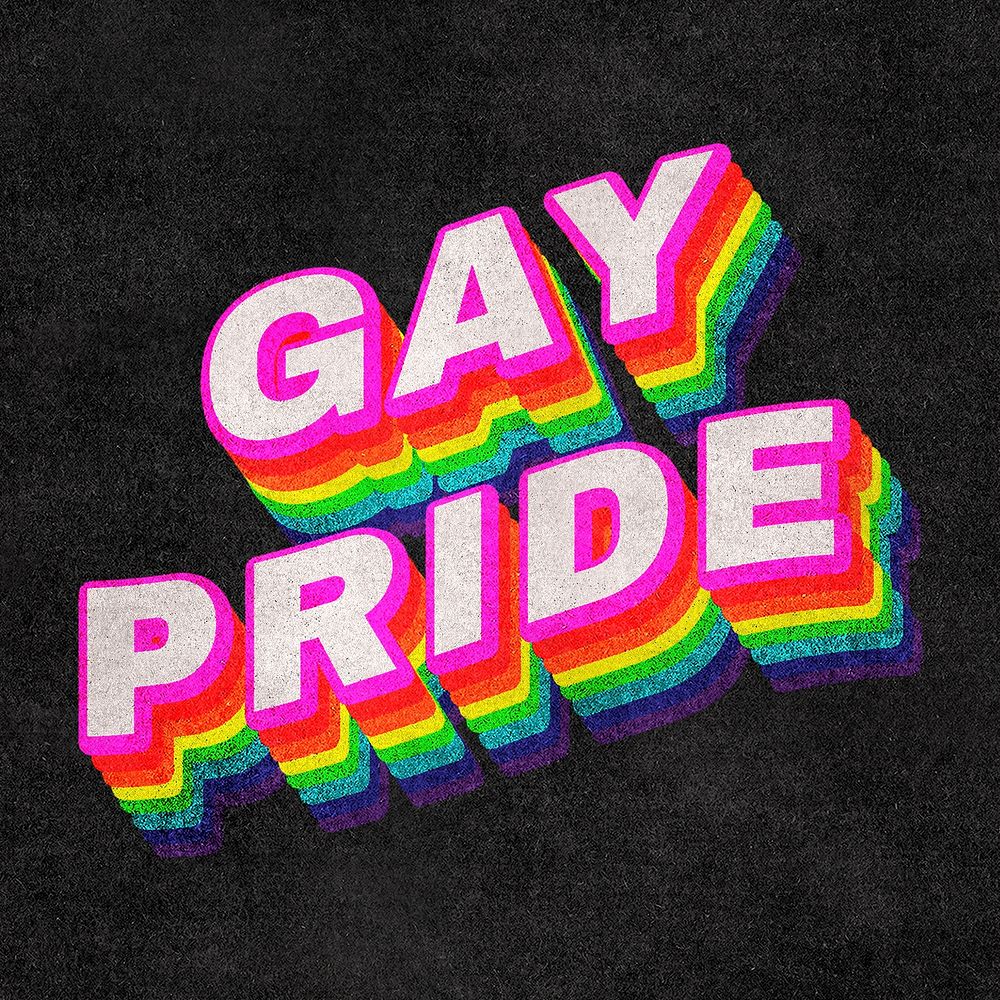 GAY PRIDE rainbow word typography on black background