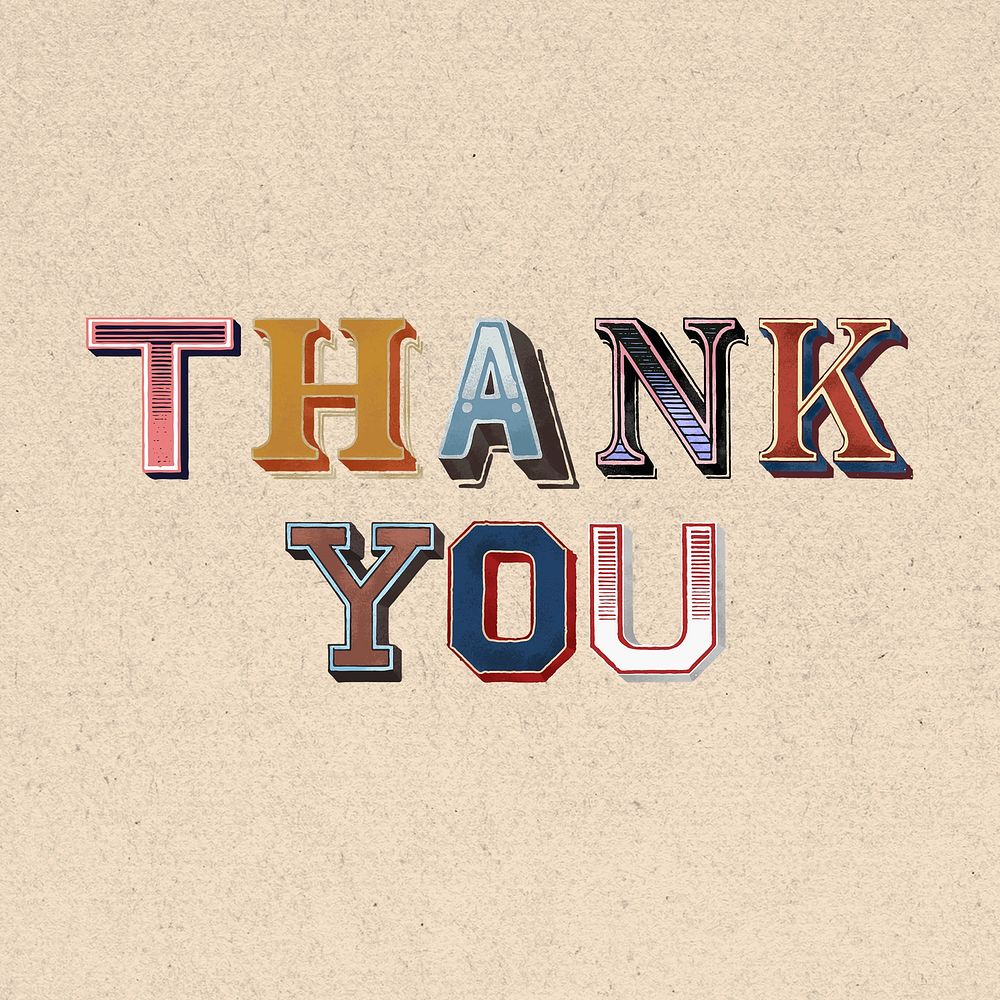 3D shadowed vintage thank you lettering