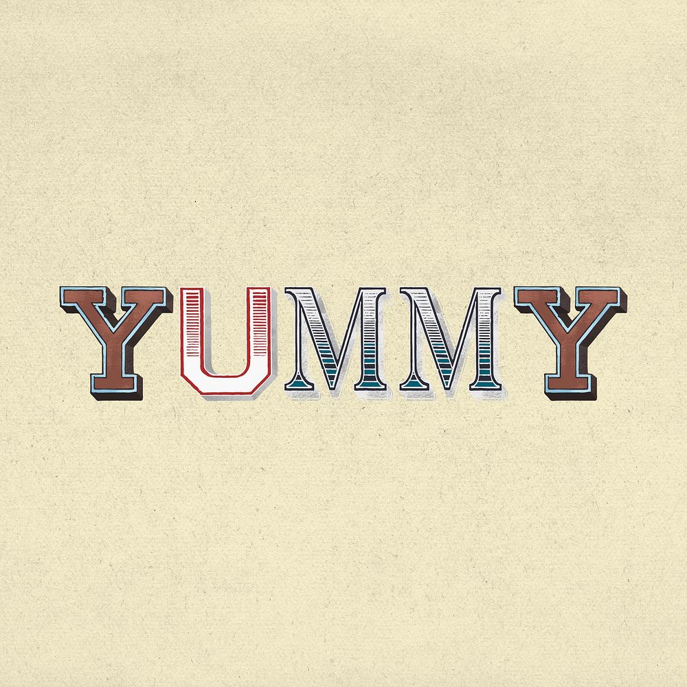 Yummy shadowed word vintage typography
