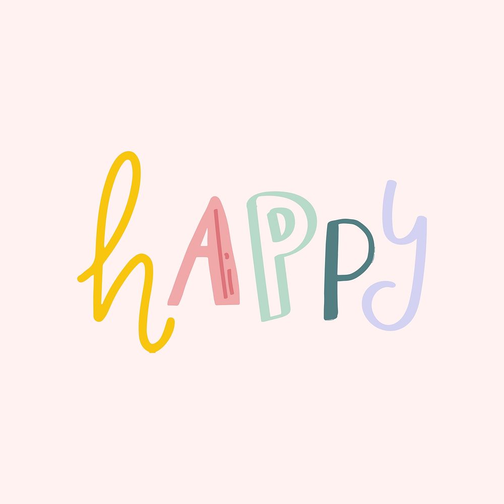 Word art vector happy doodle lettering colorful