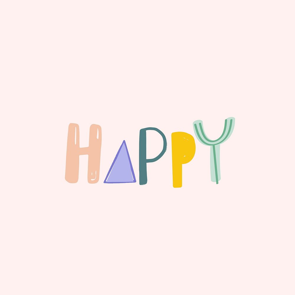 Happy text doodle font colorful handwritten
