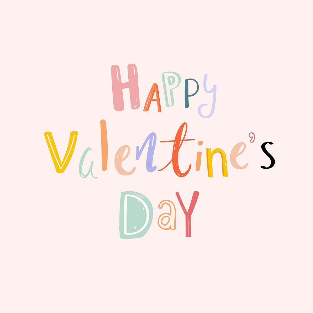 Happy valentine's day text psd doodle font colorful